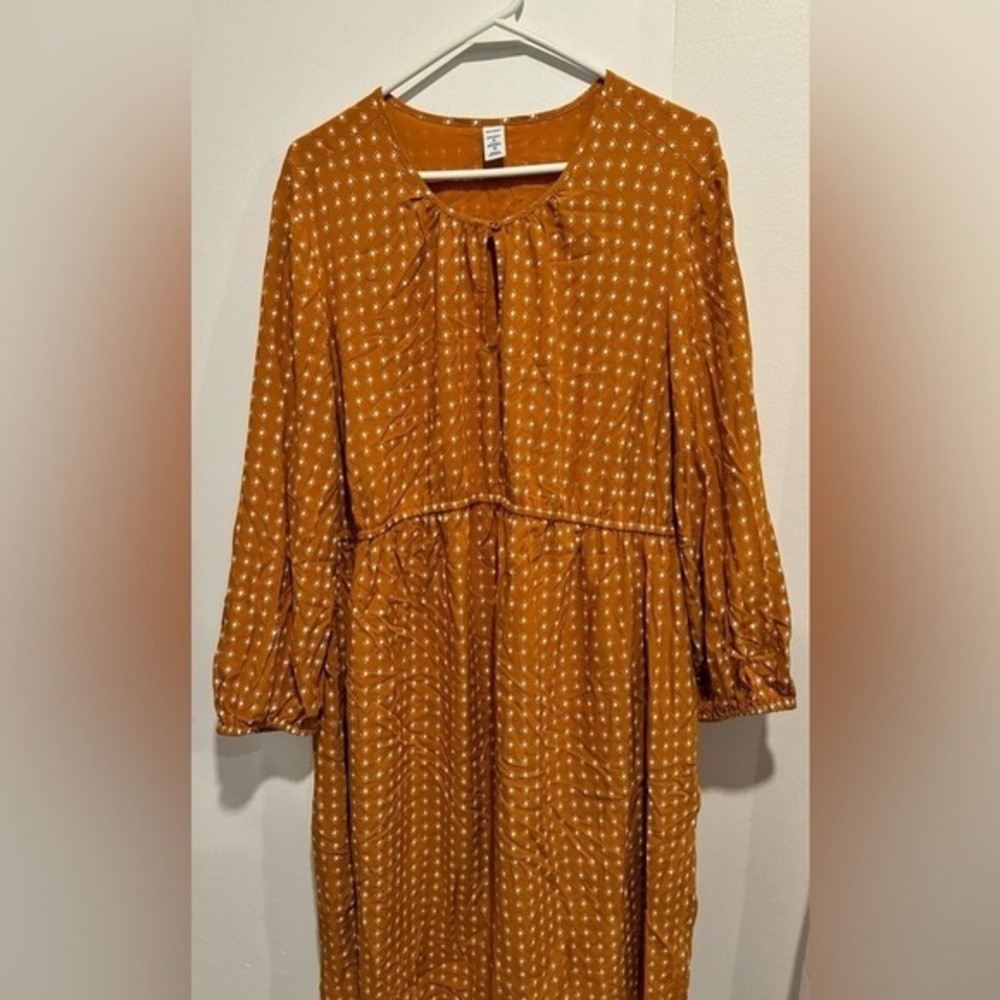 NWOT Old Navy Maternity key hole dress tunic mustard white sun print flowy XXL